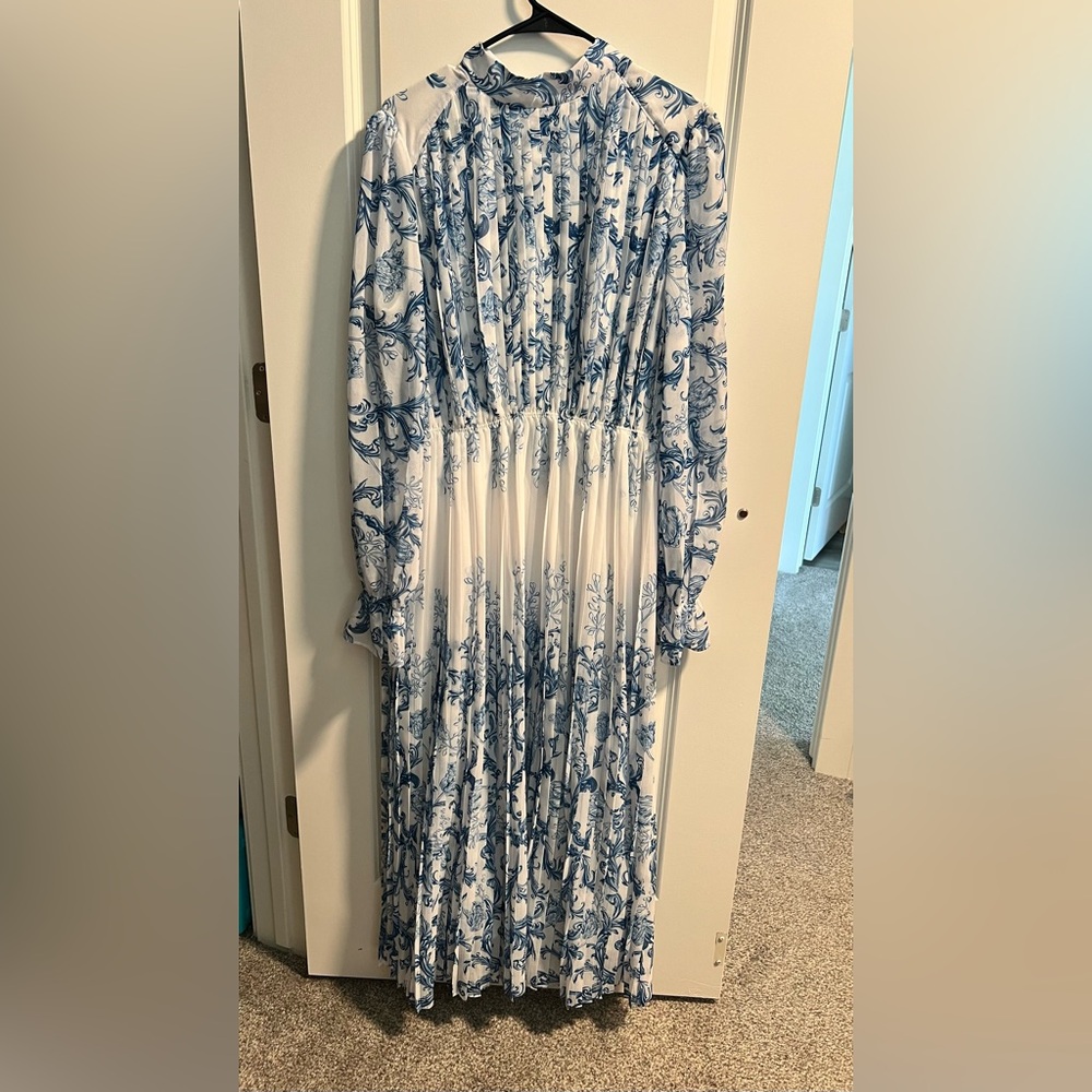 Floral Pattern Printed Pleated Long Dress